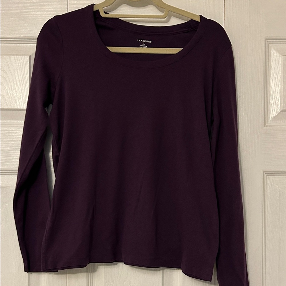 Lands' End Women's Long-Sleeve Scoop Neck Top - Plum